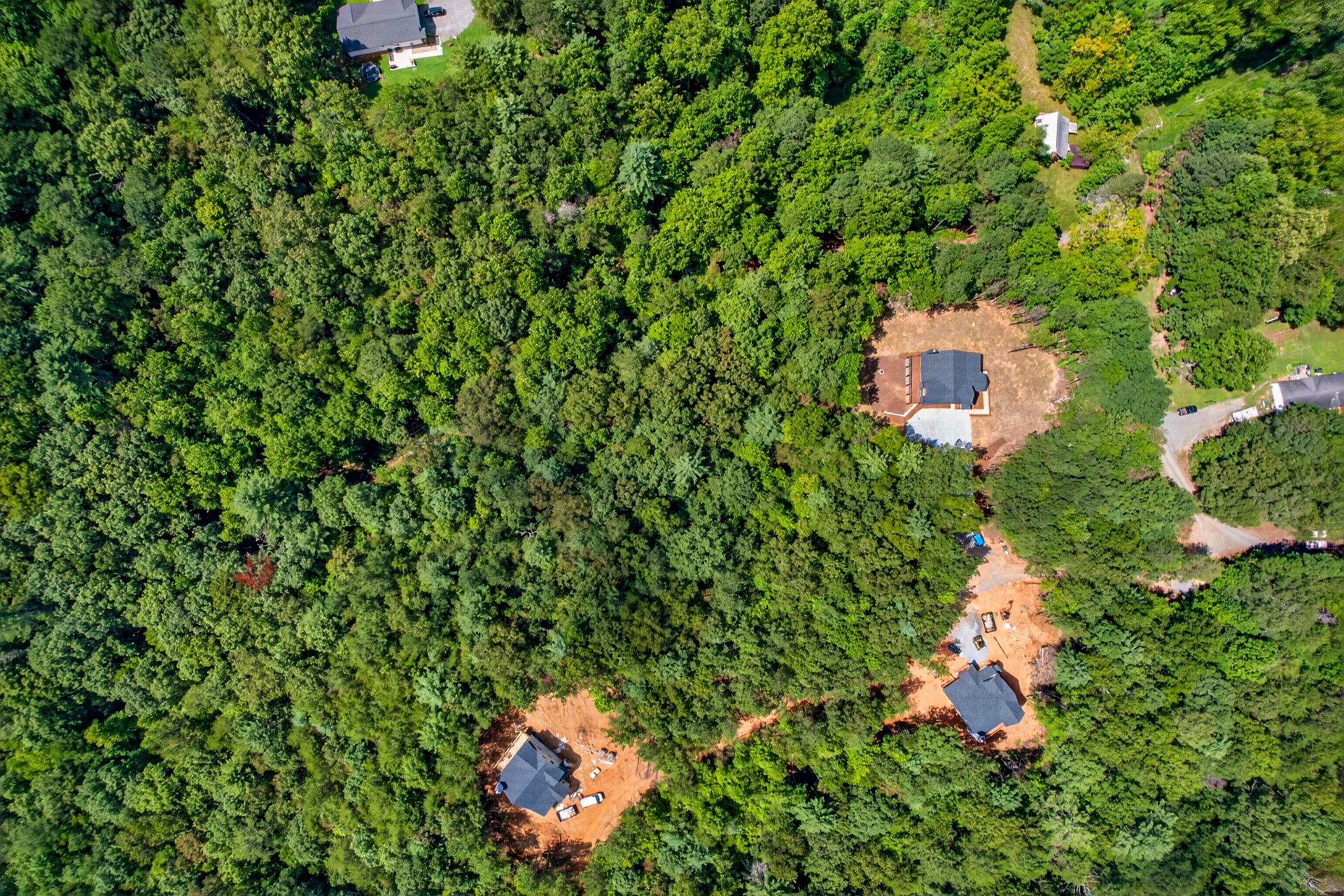 Aerial of the forest canopy around the home at 824 Banks Rd, Ellijay, GA