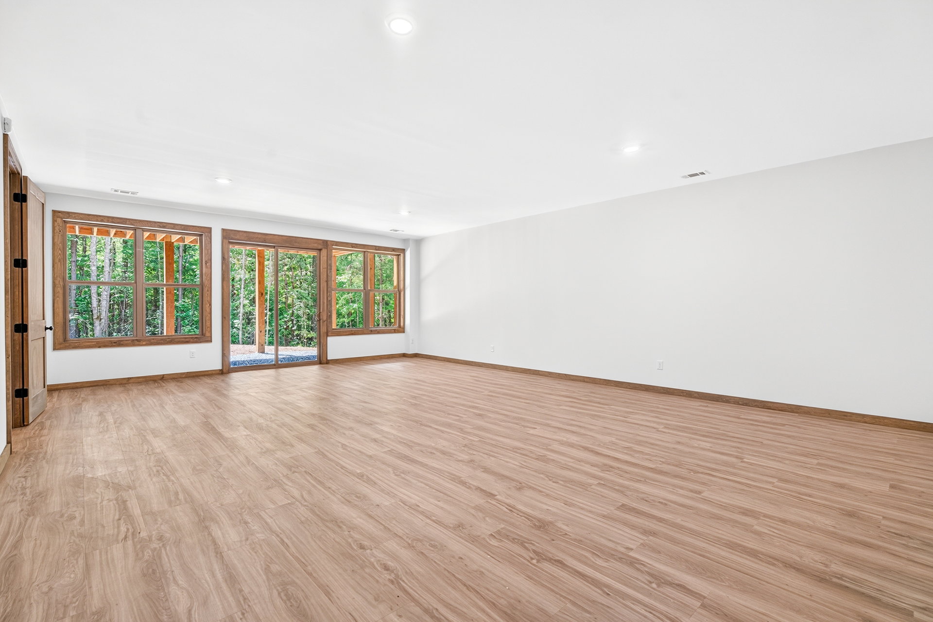 Lower-level living area with glass door to the outside at 824 Banks Rd, Ellijay, GA