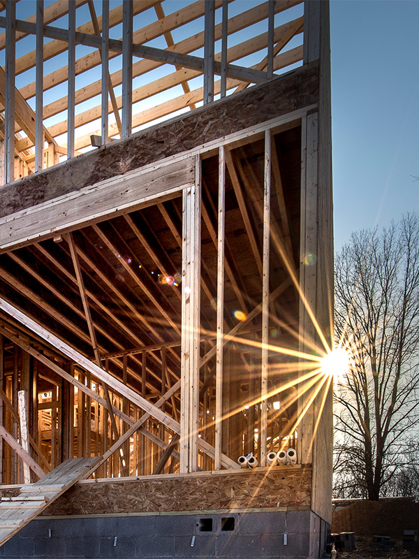 New home framing on a building pad